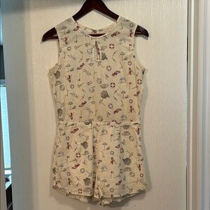 Cream Beach Print Sleeveless Romper